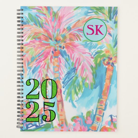 Roze Palmboom Thema Hardcover Spiraal Planner (Voorkant)