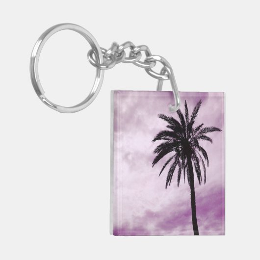 Roze palmboom tropische foto sleutelhanger ring (Voorkant Links)