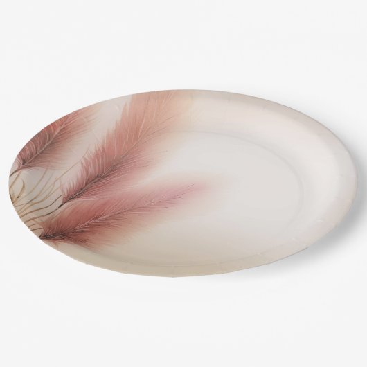 Roze Pampas gras Boheemse Boho bruiloft Papieren Bordje (Gekanteld)