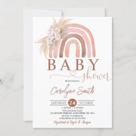 Roze Pampas Grass Boho Rainbow Baby shower Kaart