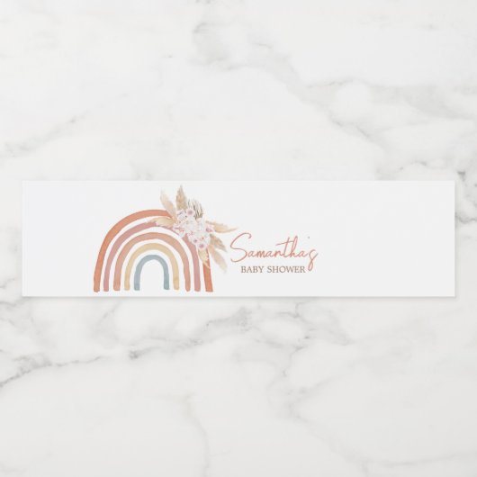 Roze Pampas Grass Boho Rainbow Waterfles Etiket (Enkel label)