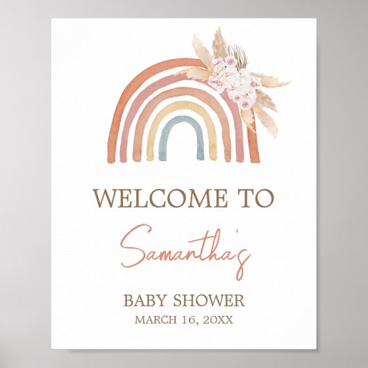 Roze Pampas Grass Boho Regenboog Welkom Poster (Voorkant)