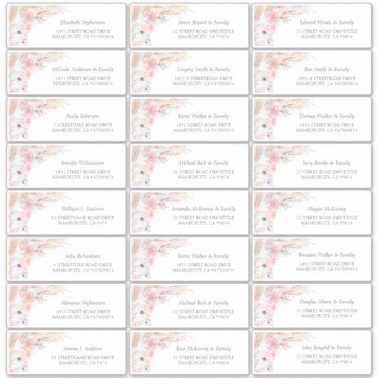 Roze Pampas Grass Gastennamen Adresetiketten Sticker (Voorkant)