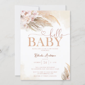 Roze Pampas Grass Hallo Baby Girl Baby shower Kaart