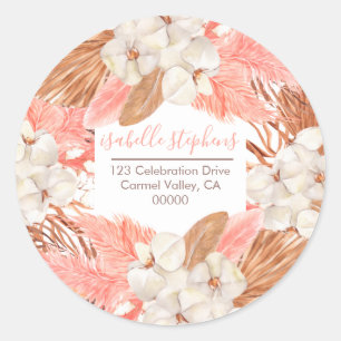 Roze Pampass gras Retouradres Orchid Blooms Ronde Sticker