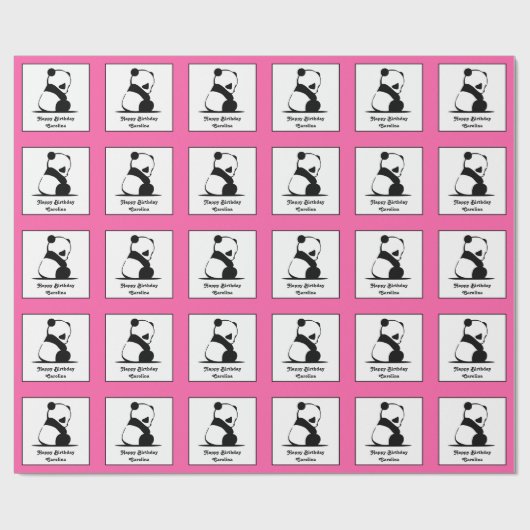 Roze Panda Beer Aangepaste verjaardag Cadeaupapier (Vlak)