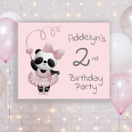 Roze Panda Beer Ballerina 2e Verjaardag Poster