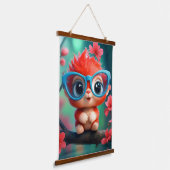 Roze panda Cartoon op de tak Hangend Wandkleed (Gebogen)