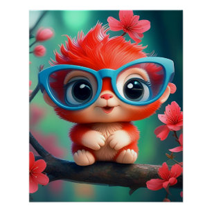 Roze panda Cartoon op de tak Perfect Poster