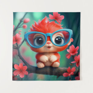 Roze panda Cartoon op de tak Wandkleed