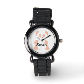 Roze panda minimalistisch kinder horloge met naam