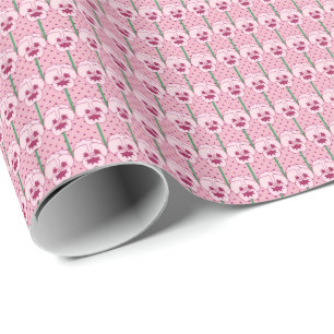 Roze pansies in de dop - patroon met retroflector cadeaupapier