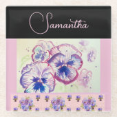 Roze Pansy Pansies Waterverf Bloemen Bloemen Kunst Glazen Onderzetter (Voorkant)
