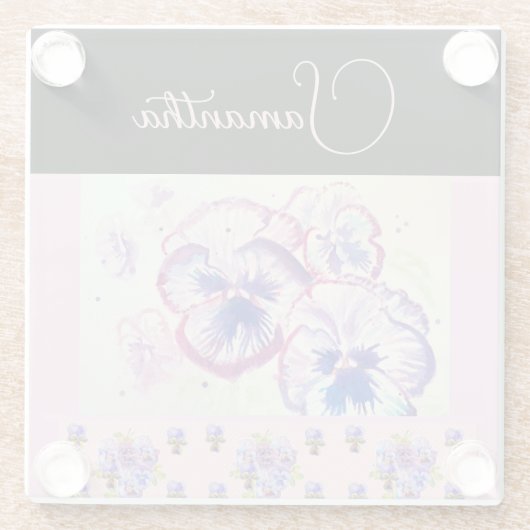 Roze Pansy Pansies Waterverf Bloemen Bloemen Kunst Glazen Onderzetter (Achterkant)