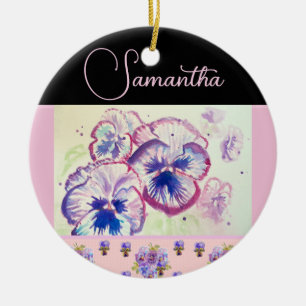 Roze Pansy Pansies Waterverf Bloemen Bloemen Kunst Keramisch Ornament