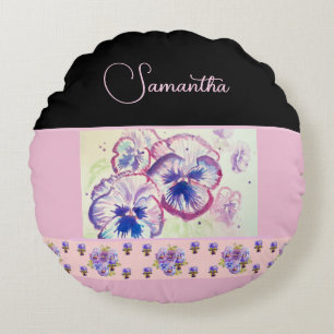 Roze Pansy Pansies Waterverf Bloemen Bloemen Kunst Rond Kussen