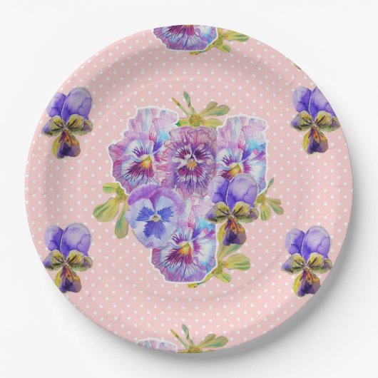 Roze Pansy stip Flowers Pattern Paper Party Bord (Voorkant)