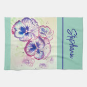 Roze Pansy waterverf Vrouwen Bord Mint Groen Theedoek (Horizontaal)