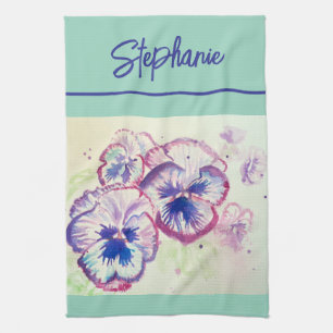 Roze Pansy waterverf Vrouwen Bord Mint Groen Theedoek