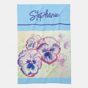 Roze Pansy waterverf Vrouwen Bord Roze Blauw Theedoek