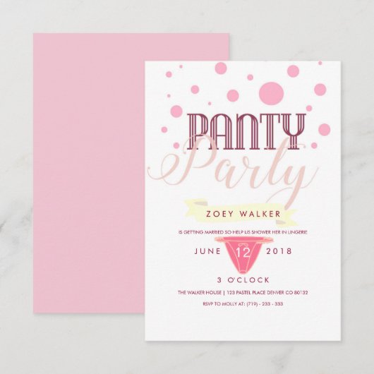 Roze Panty Party Uitnodiging (Voorkant / Achterkant)