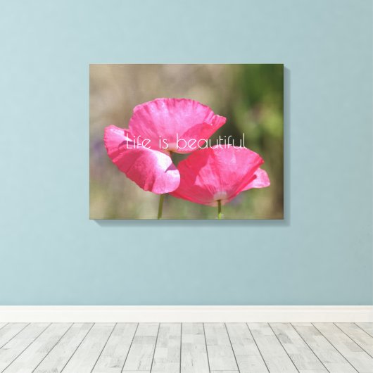 Roze papaver canvas afdruk (Insitu (Houten vloer))