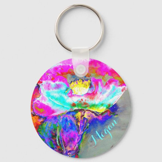 Roze papaver - monogram sleutelhanger (Voorkant)
