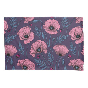 Roze papaver op donker viool kussensloop