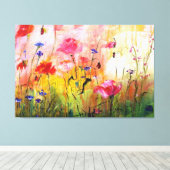 Roze papaver schilderdoek voor bloemenverf canvas afdruk (Insitu (Houten vloer))