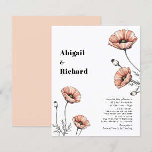 Roze papavers bloemenbudget huwelijksuitnodiging