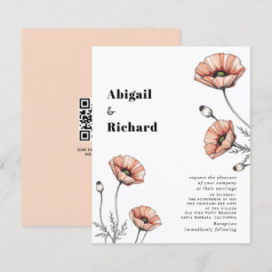 Roze papavers bloemenbudget QR huwelijksuitnodigin