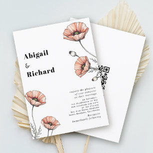 Roze papavers wilde bloemen bloemen QR code bruilo Kaart