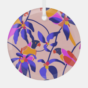 Roze  papegaaien: Exotische naadloze illustratie Glas Ornament