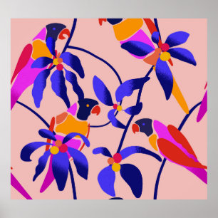 Roze papegaaien: Exotische naadloze illustratie Poster