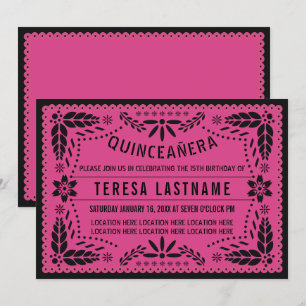 Roze papel picado Quinceañera Kaart