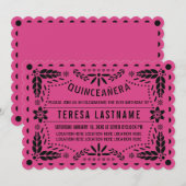 Roze papel picado Quinceañera Kaart (Voorkant / Achterkant)