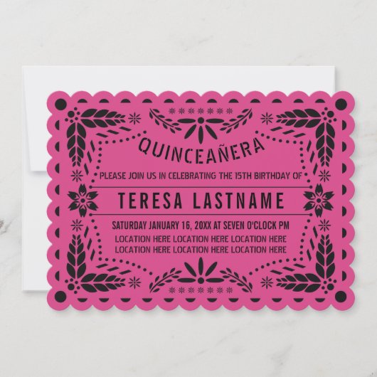 Roze papel picado Quinceañera Kaart (Voorkant)