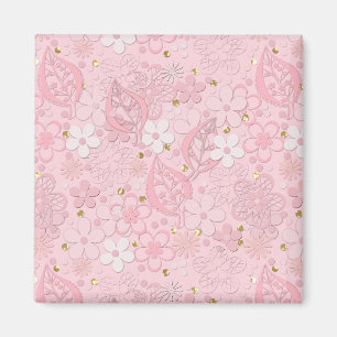 Roze papieren bloemen magneet
