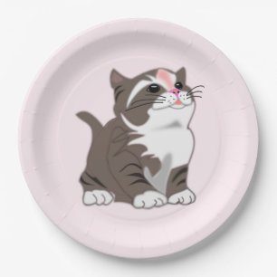 Roze papieren Borden met Baby Cat - Kies kleur Bordje