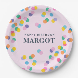 Roze papieren Borden met Confetti voor meisjesdag Bordje