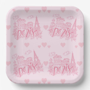 Roze papieren borden uit Parijs, feestelijke borde Bordje