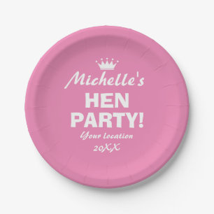 Roze papieren borden voor leuke hen party avond bordje