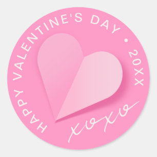 Roze Papieren Hart XOXO Gelukkige Valentijnsdag Li Ronde Sticker