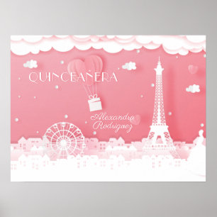 Roze papieren Parijs Quinceañera Poster