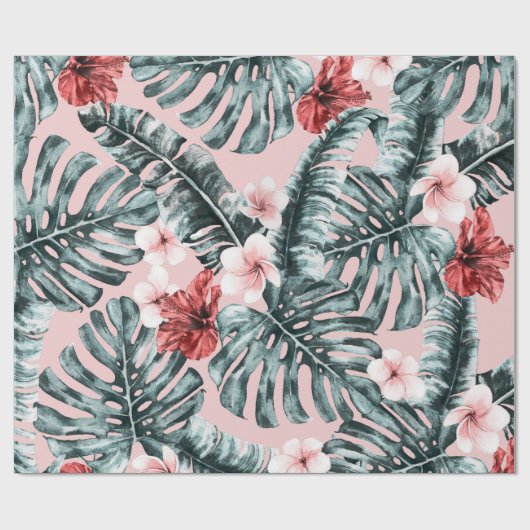 Roze Paradijs Tropisch Eiland Bloem Botanisch Cadeaupapier (Vlak)