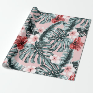 Roze Paradijs Tropisch Eiland Bloemrijk Botanisch Cadeaupapier