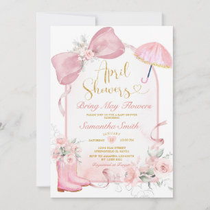 Roze paraplu april buien lint baby shower kaart