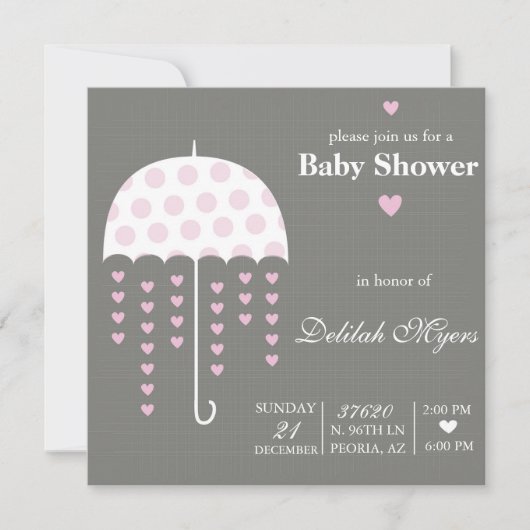 Roze paraplu Baby shower Uitnodigen Kaart (Voorkant)