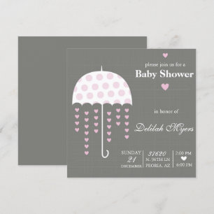 Roze paraplu Baby shower Uitnodigen Kaart
