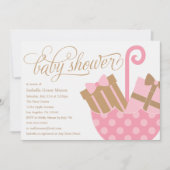 roze paraplu | Baby shower uitnodigen Kaart (Voorkant)
